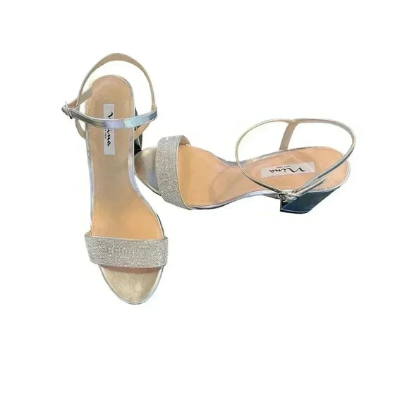 Nina New York silver heels size 11.  Silver with rhinestone accents . - Picture 1 of 7